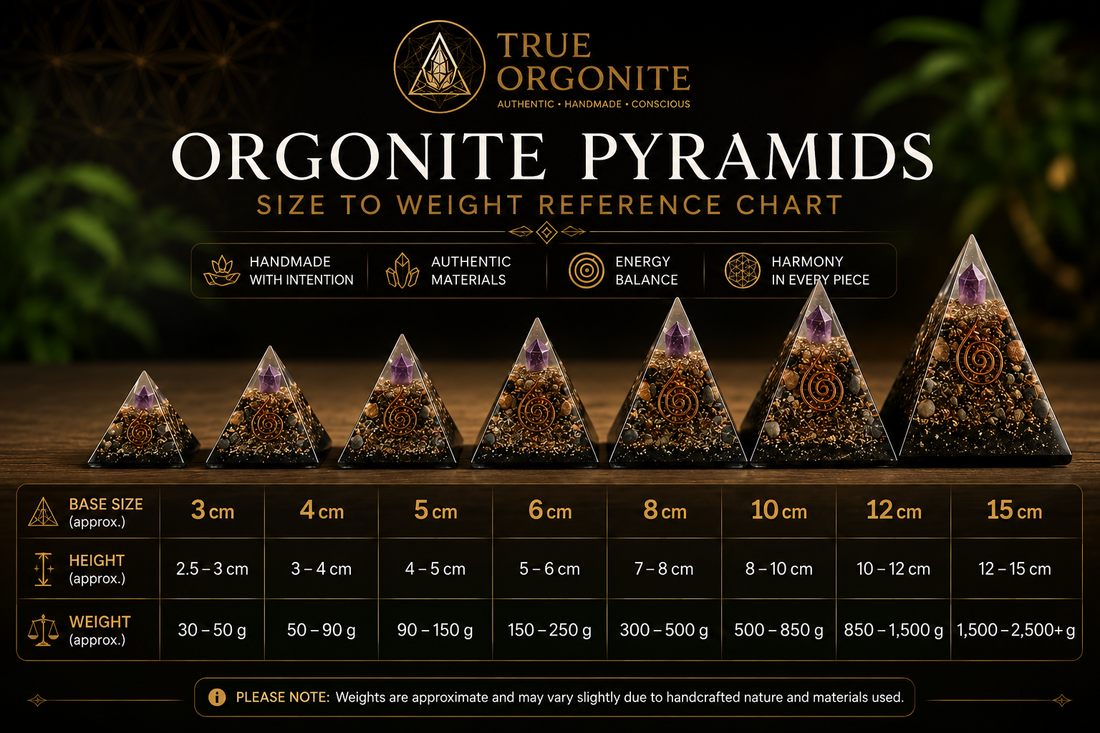 Orgonite Pyramid Size to Weight Reference Chart