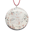 Kandinsky Pendant White by Orgonise Africa – round white pendant with clear crystal shards and red and black flecks, on a red cord