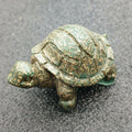 Mini Orgonite Turtles by Orgone Art Yvonne – small dark green turtle figure with metal pieces visible in the shell, side view