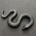 Black snake figure in an S-shaped curve, top view of the scales