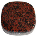 Square orgonite block with rounded corners, a mottled red and dark top, and a grey lower edge