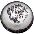 Top view of Silver Sugilite SBB, showing a pale silver-coloured centre with purple stone pieces and a dark purple rounded edge