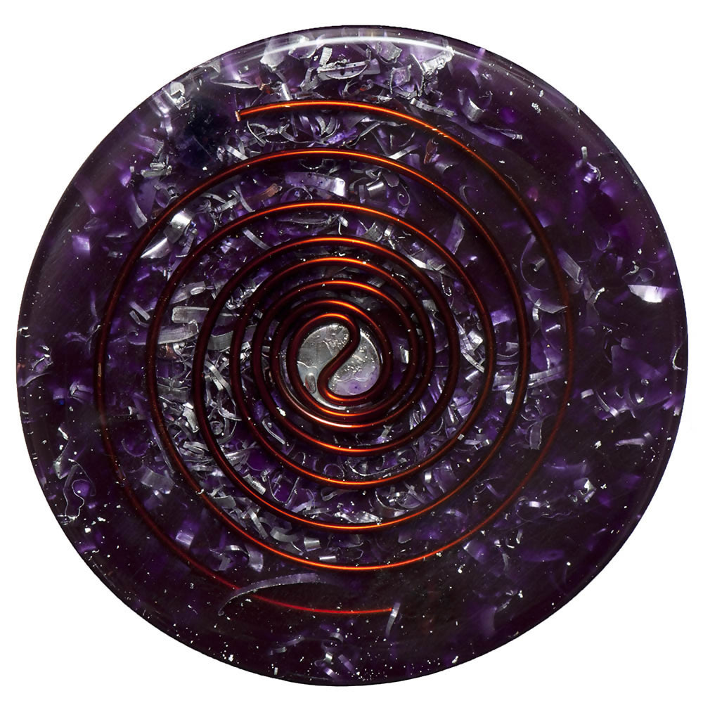 Underside of Silver Sugilite SBB, showing a double copper spiral in a dark purple circular body